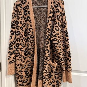 Time and Tru Black and Tan Animal Print Cardigan